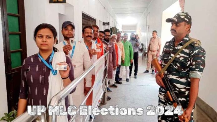 People standing in line for voting during the UP MLC Elections 2024