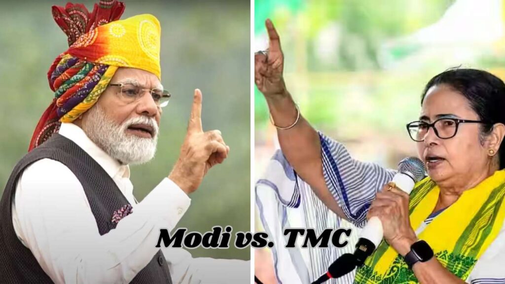 Image showing PM Modi and Mamata Banerjee facing each other.